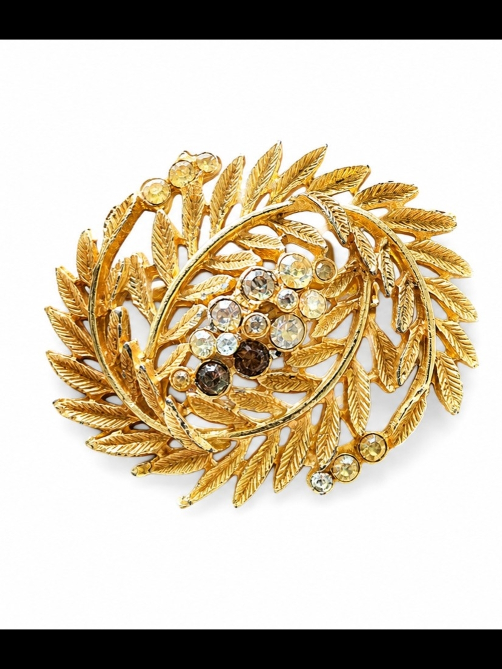 Gold Leaf Crystal Brooch - Elegant Women's Jewelry